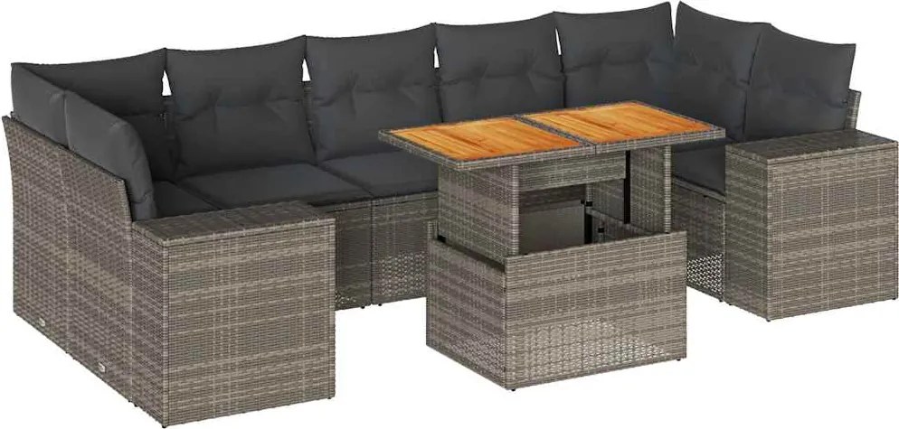 vidaXL 8 részes szürke polyrattan kerti ülőgarnitúra párnákkal