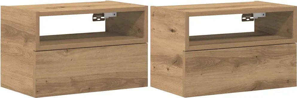 vidaXL 2 db kézműves tölgy fali szerelhető éjjeliszekrény 45x26x28,5cm