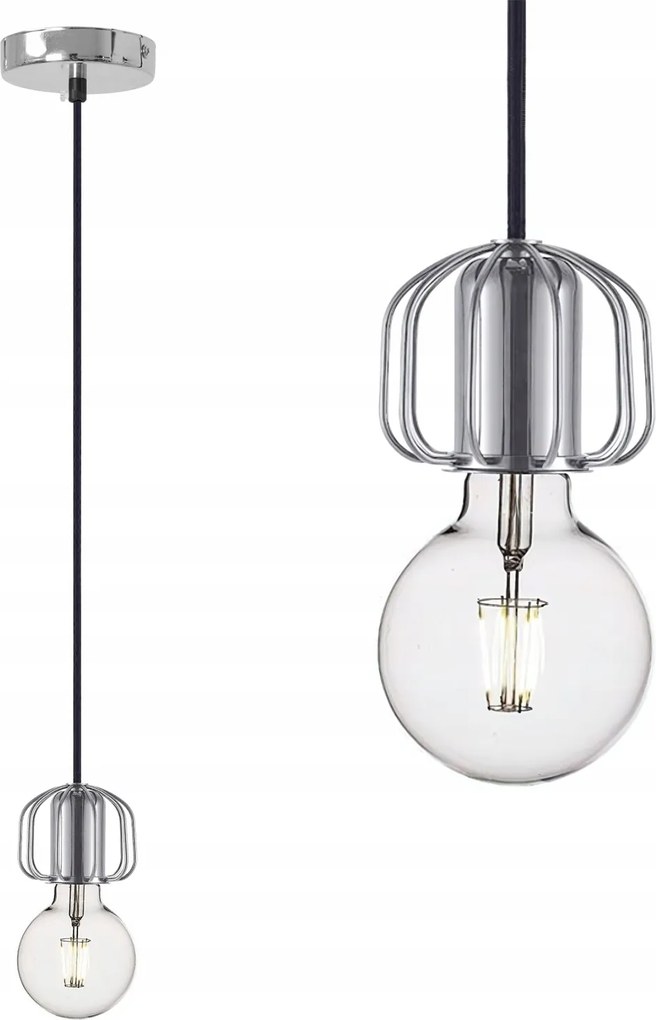 Függő Mennyezeti Lámpa Ezüst Króm Szimpla Foglalat E27 Loft