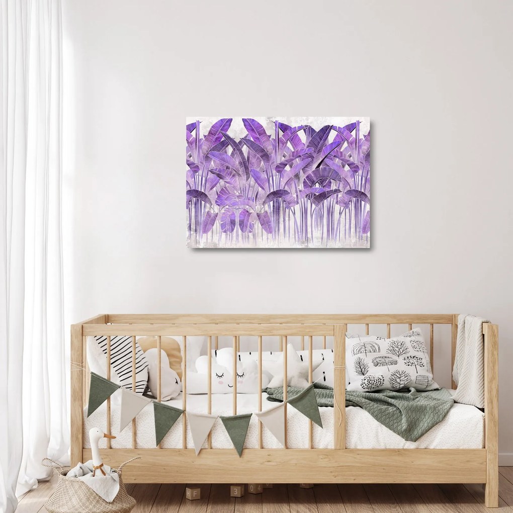Kép - Lila levelek vakolatban (üvegen) (70x50 cm)