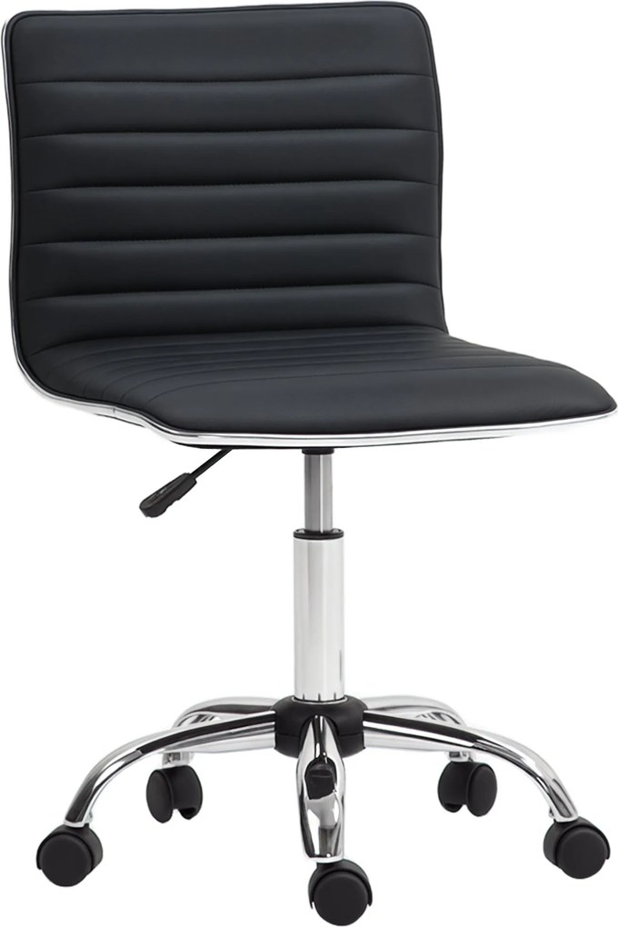 HOMCOM Irodai Szék Műbőr Anyagból, Magasságállítható Forgószék 120 kg Terhelhetőséggel, Sminkszék Tanuláshoz, Hálószobába - Fekete | Aosom