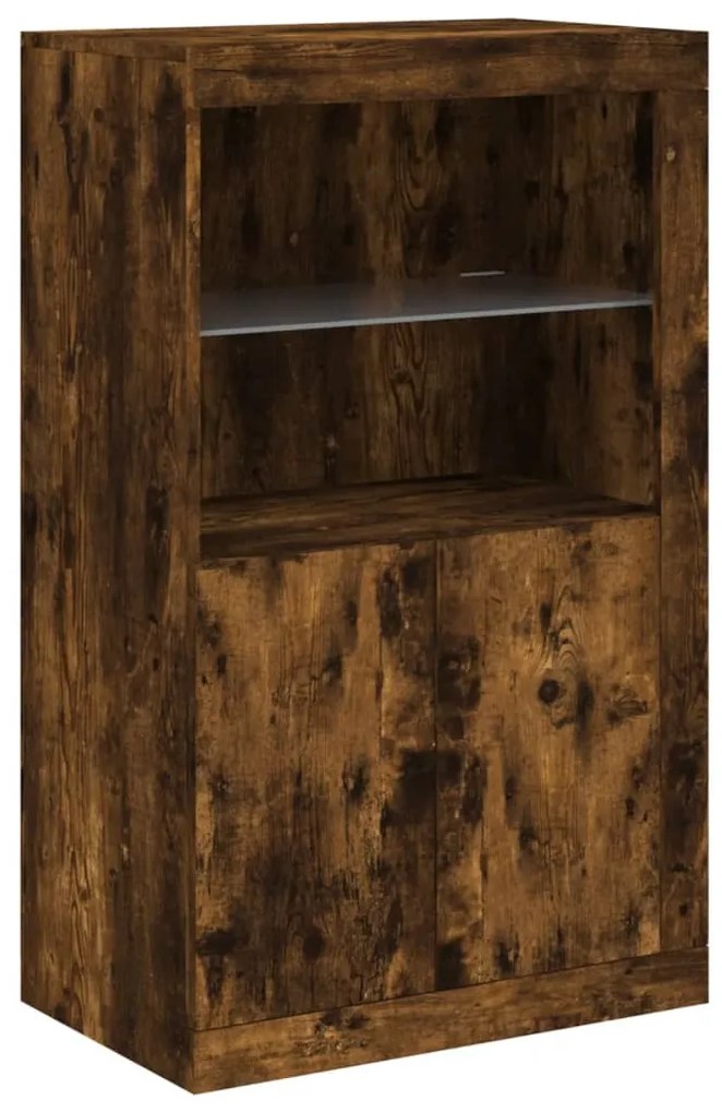 füstös tölgy színű tálalószekrény LED-ekkel 162 x 37 x 100 cm