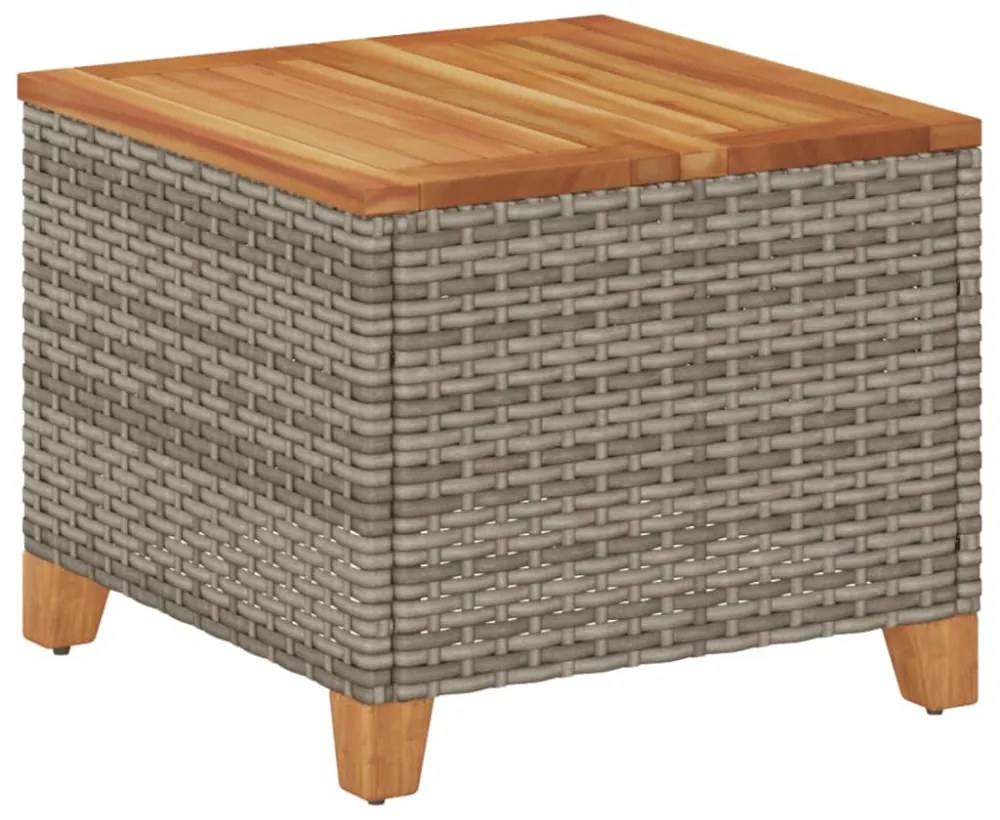 szürke polyrattan és akácfa kerti asztal 45 x 45 x 37 cm