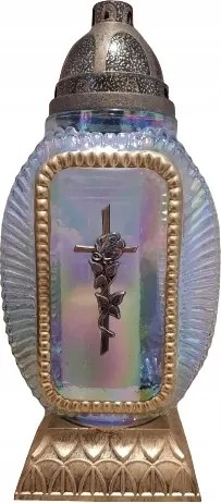 Üveg mécses kereszttel és rózsával arany egész évben 36,8cm