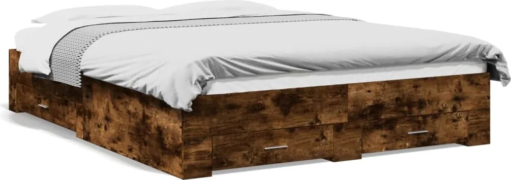 vidaXL füstös tölgy színű szerelt fa ágykeret fiókokkal 150x200 cm
