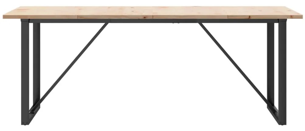 Tömör fenyőfa és acél O-vázú étkezőasztal 200x100x75,5 cm