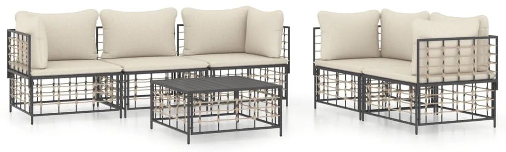 6 részes antracitszürke polyrattan kerti ülőgarnitúra párnákkal