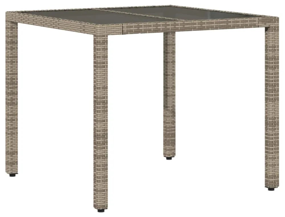 szürke polyrattan üveglapos kerti asztal 90 x 90 x 75 cm