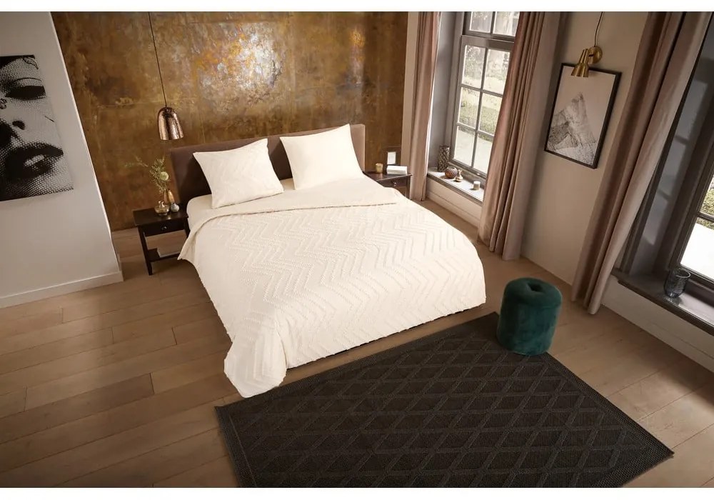 Krémszínű kétszemélyes hosszabbított mikroszálas ágyneműhuzat 200x220 cm Pure Zigzag – Good Morning