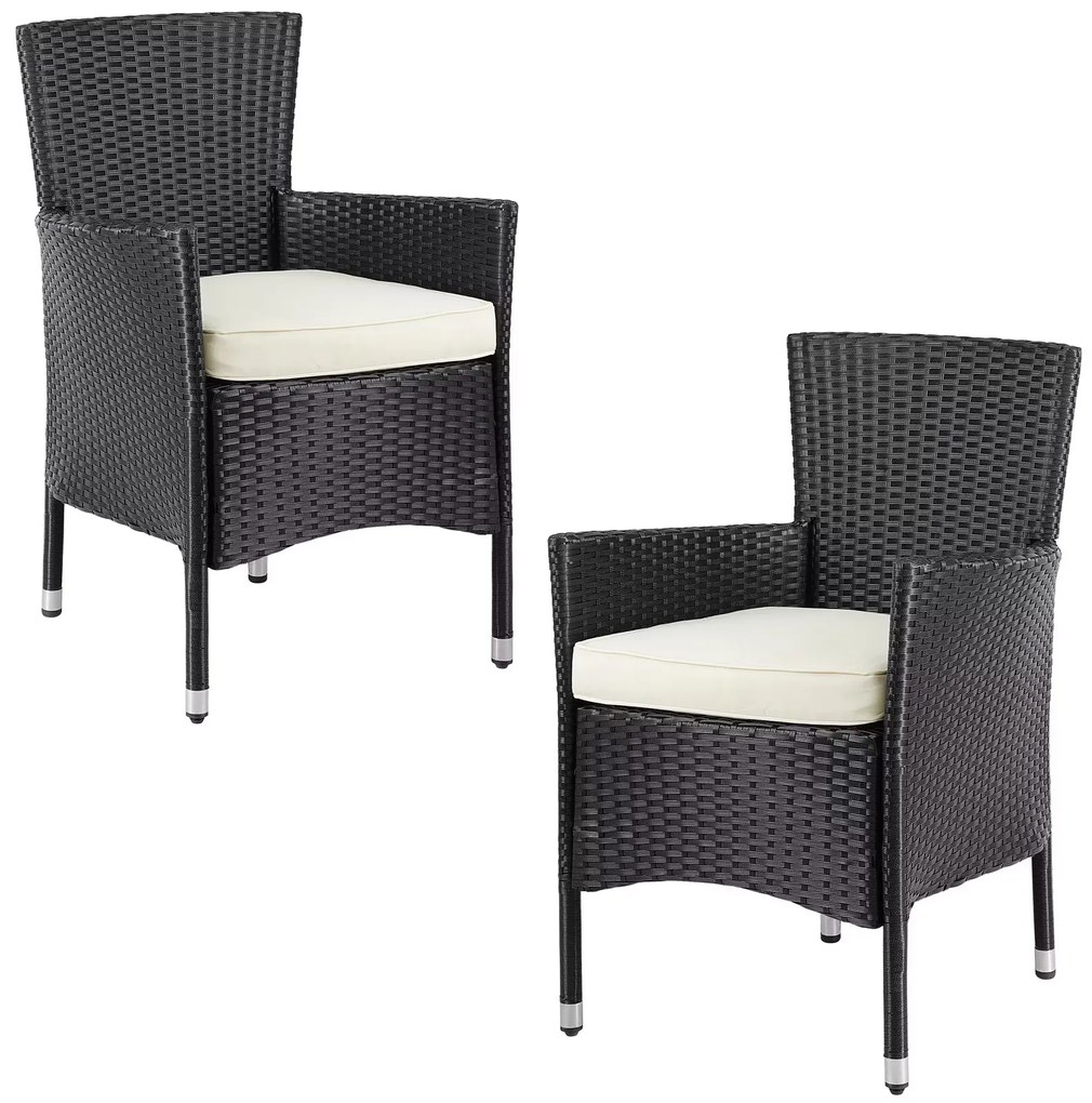 Deuba polyrattan fotel 2 darabos - fekete/krémszínű párnák