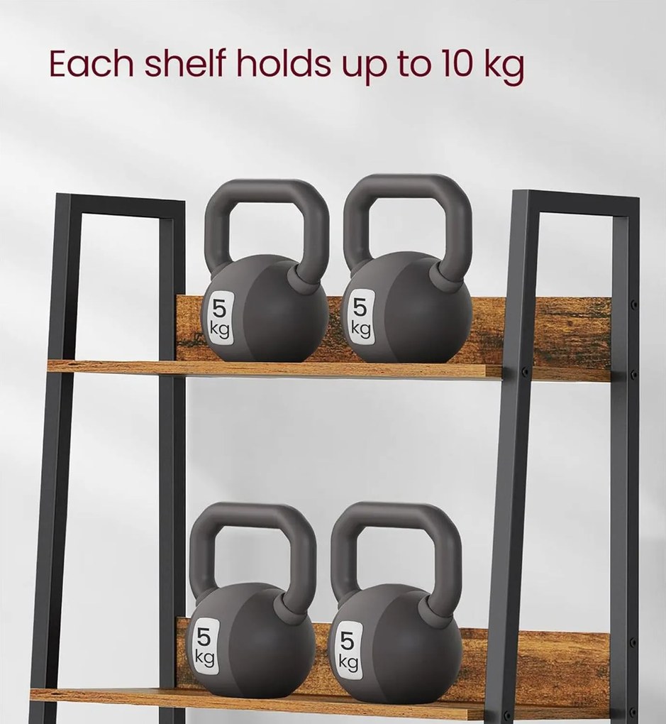 Könyvespolc, létra polc, 5 szintes, vintage barna és fekete 40x30x180cm