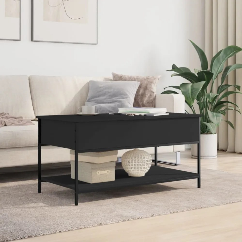 fekete szerelt fa és fém dohányzóasztal 100 x 50 x 50 cm