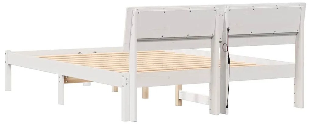 Ágykeret LED -es lámpákkal Fehér 135 x 190 cm Tömör fenyőfa