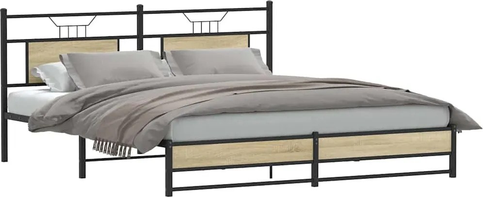 vidaXL sonoma tölgy színű szerelt fa ágykeret matrac nélkül 160x200 cm