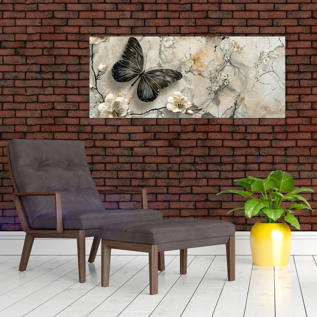 Kép - Márvány háttér pillangókkal (120x50 cm)