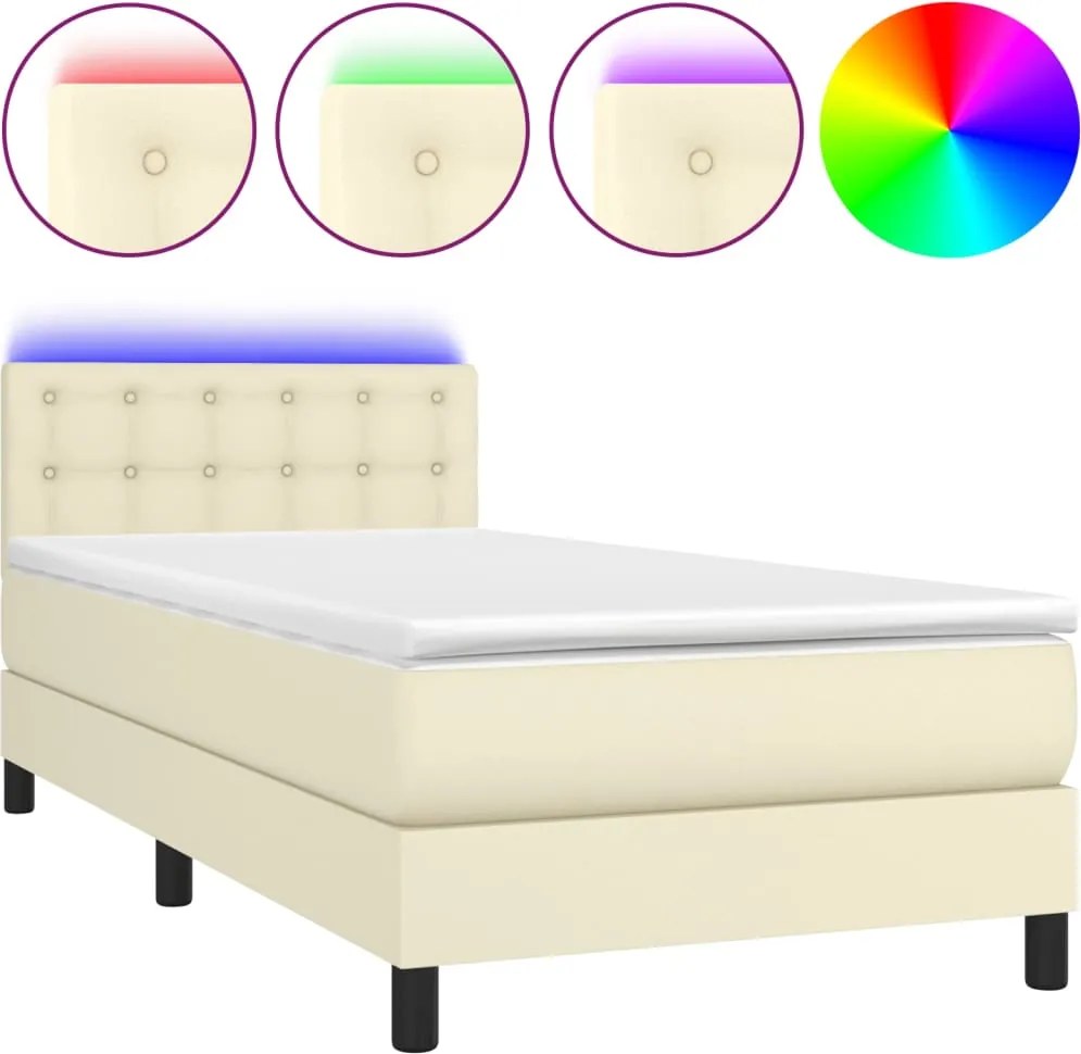 vidaXL krémszínű műbőr rugós ágy matraccal és LED-del 100x200 cm