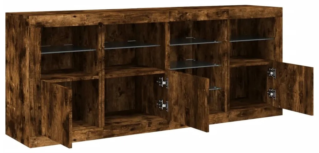 vidaXL füstös tölgy színű tálalószekrény LED-ekkel 164 x 37 x 67 cm