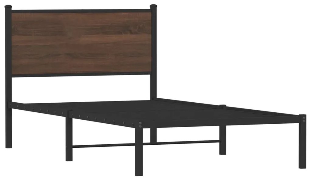 barna tölgy színű fém ágykeret matrac nélkül 100 x 190 cm