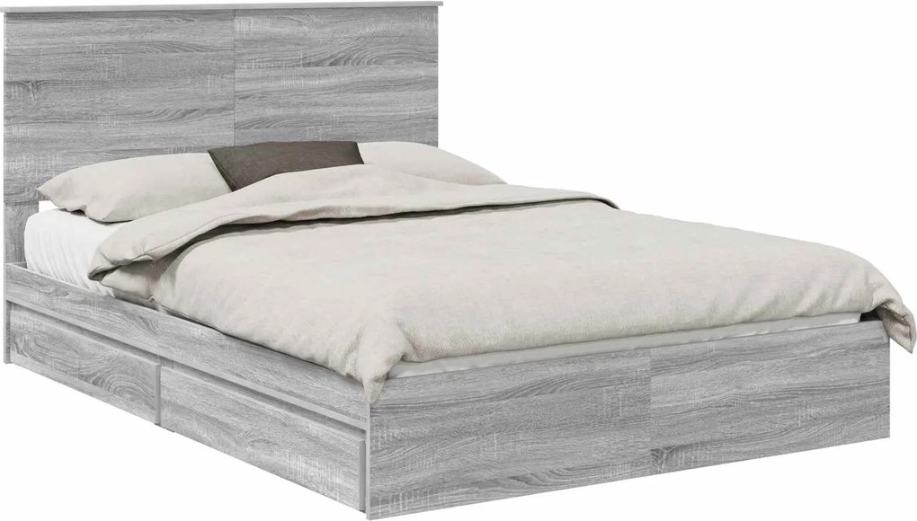 vidaXL Tárolós Ágy fejtámlával Szürke Sonoma 150 x 200 cm Faanyag