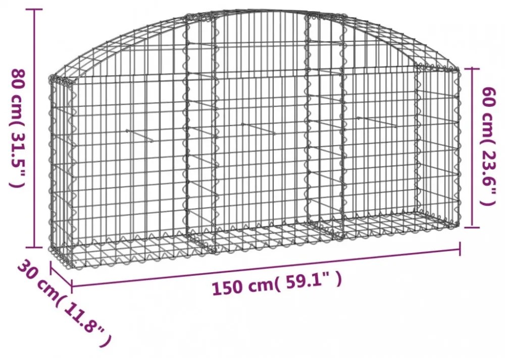 íves horganyzott vas gabion kosár 150x30x60/80 cm