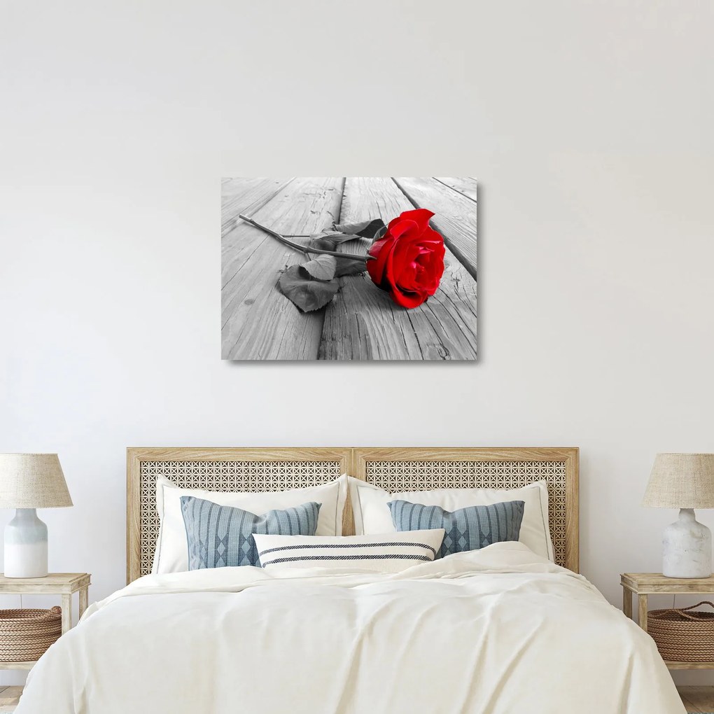 Egy vörös rózsa képe (üvegen) (70x50 cm)