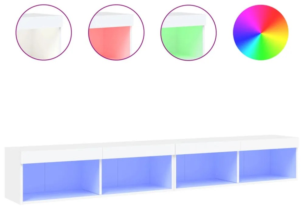 2 db fehér TV-szekrény LED-világítással 100x30x30 cm