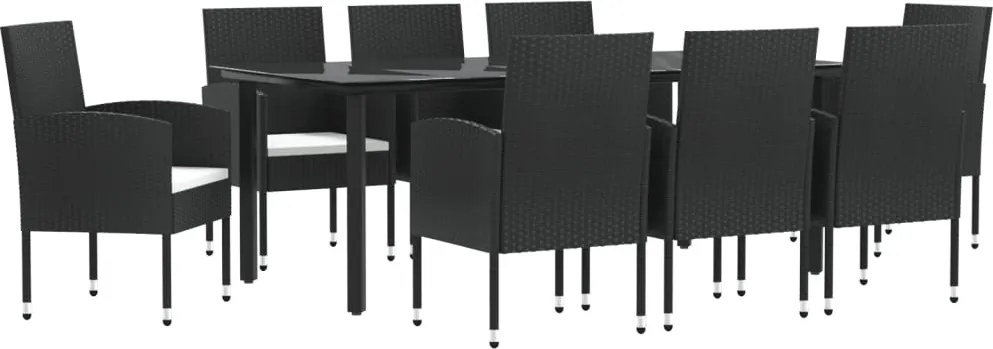 vidaXL 9 részes fekete polyrattan és acél kerti étkezőgarnitúra