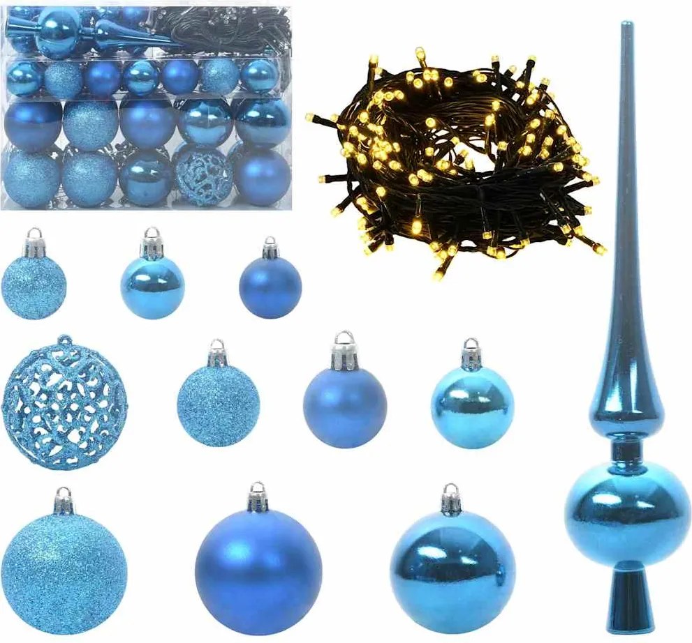 vidaXL Karácsonyi Díszgömb Készlet 150 LED-del 61 pcs Kék Műanyag