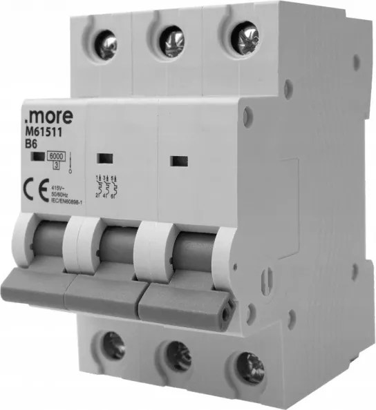 Túláramvédő kapcsoló 6kA 3P B Típus 6A 415V U-típusú fésűsínhez