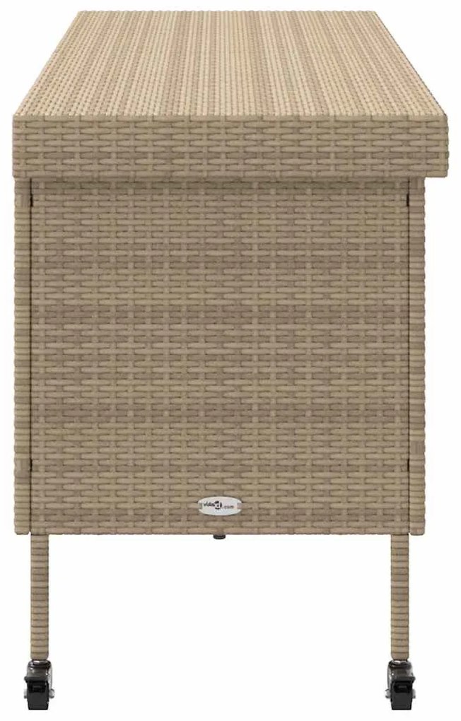 bézs polyrattan kerti tárolóláda kerekekkel 160x55x75 cm