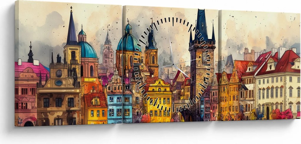 Kép - Ősz a festett városban (órával) (90x30 cm)