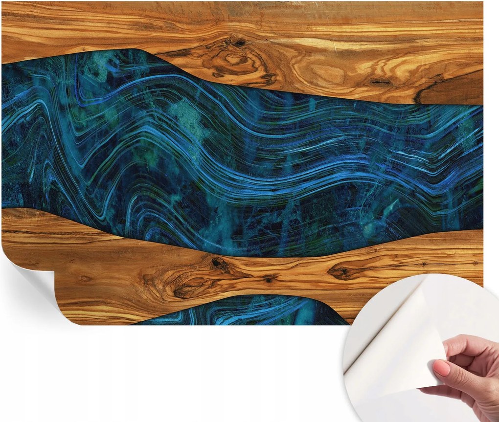 Öntapadós tapéta Divatos 3D fali ragasztóval Kék fa 104x70 cm