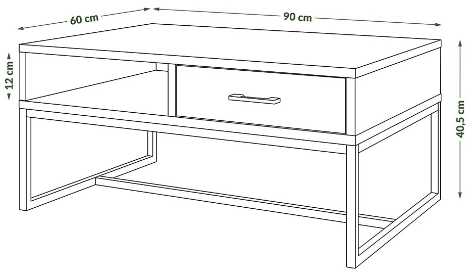 Mazzoni NYX Arany Tölgy/Fekete Matt - MODERN LOFT DOHÁNYZÓASZTAL FIÓKKAL