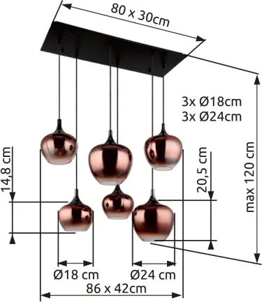 GLOBO 15548-6HG MAXY Többágú Függesztett Lámpa IP20