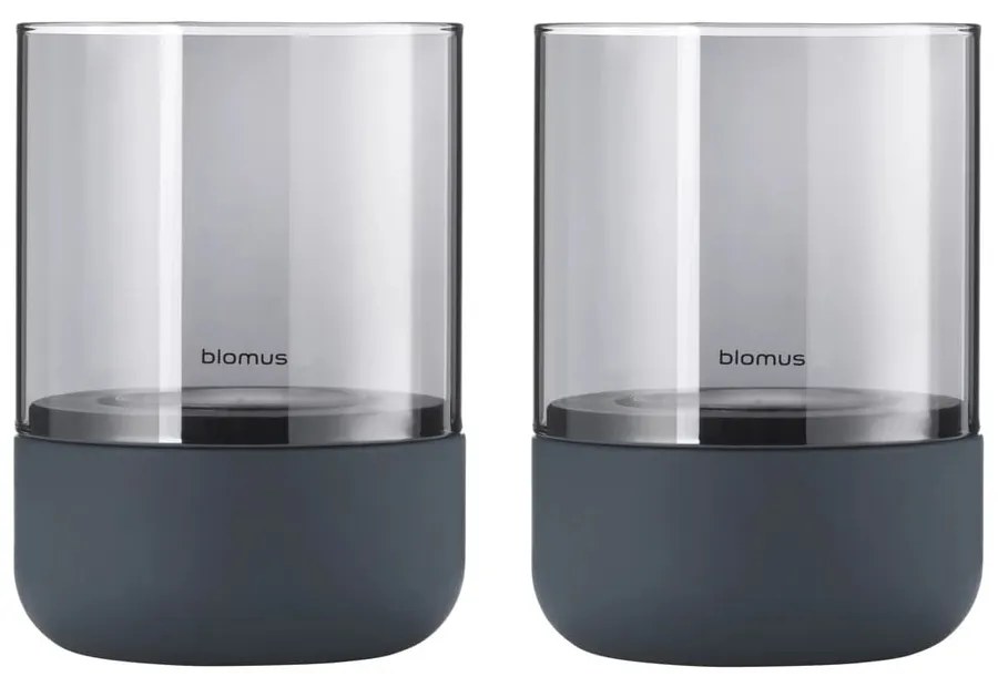 Calma 2 db szürke üveg gyertyatartó beton talpazattal - Blomus