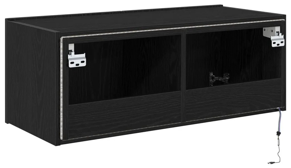 LED világítással ellátott TV faliszekrény Fekete tölgy 80x35x31 cm