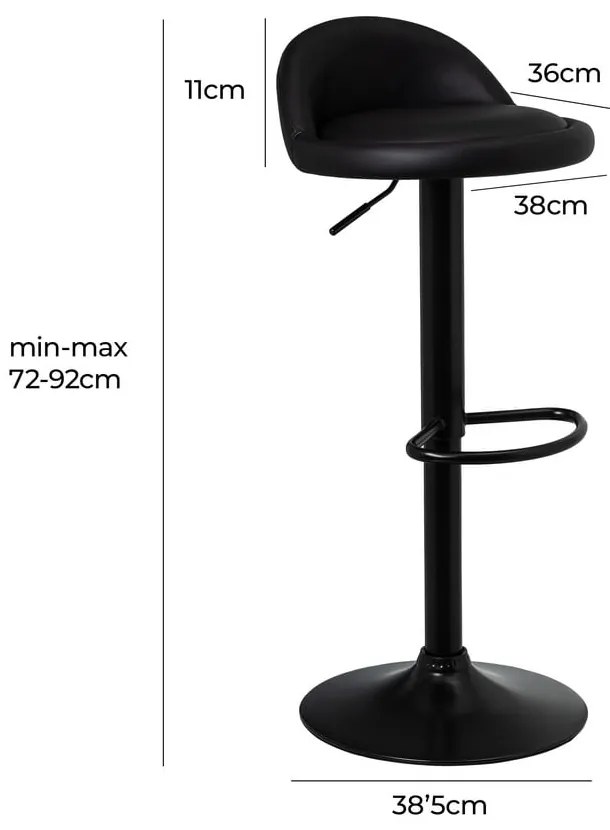 Fekete bőr utánzat állítható magasságú bárszék szett 2 db-os (ülésmagasság 72 cm) – Casa Selección