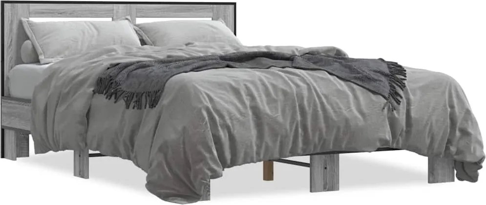 vidaXL szürke sonoma szerelt fa és fém ágykeret 140 x 200 cm