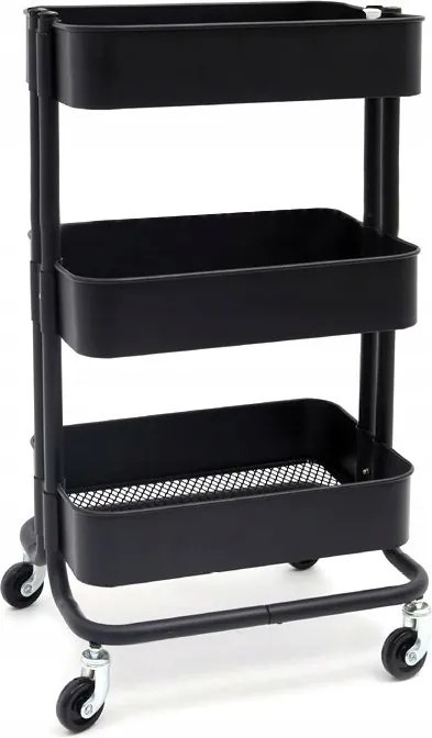 Fürdőszobai babakocsi, konyhai polc három tágas polccal fekete