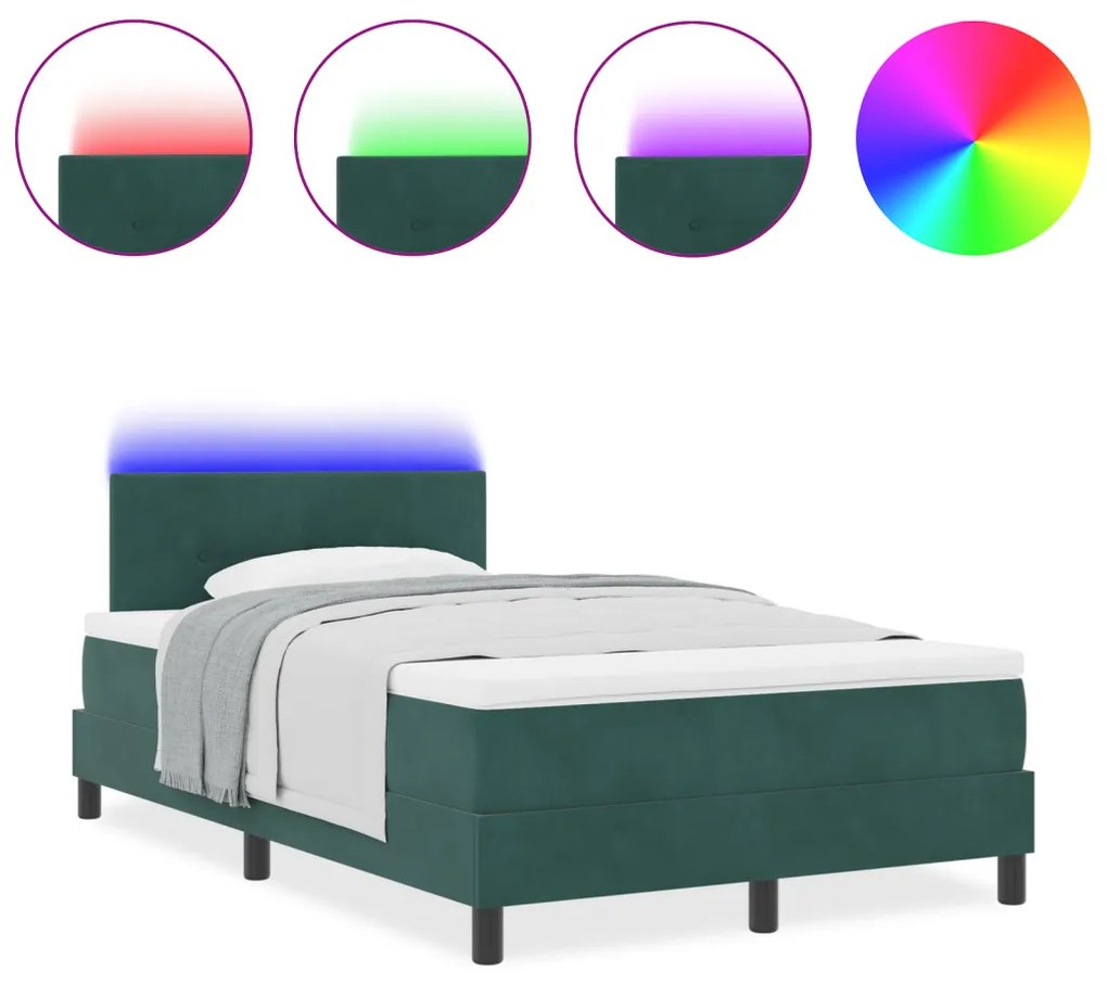 Box Spring Ágy Matraccal és LED Sötét Zöld 120x200 cm Bársony