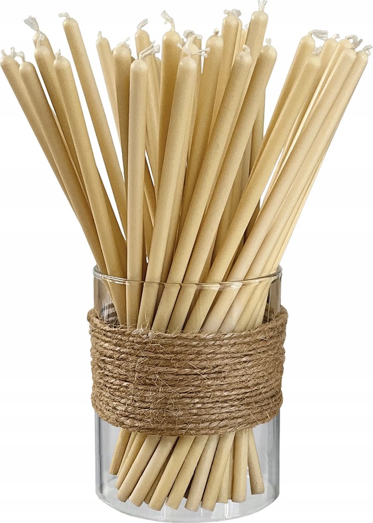 Gyertya fehér bézs méhviasz hagyományos rituális dekoráció 20cm 50 db