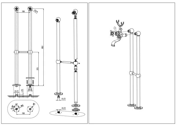 RAV Slezák MK150.5/2CMATSM - Kádszett csapteleppel MORAVA RETRO fekete/sárgaréz