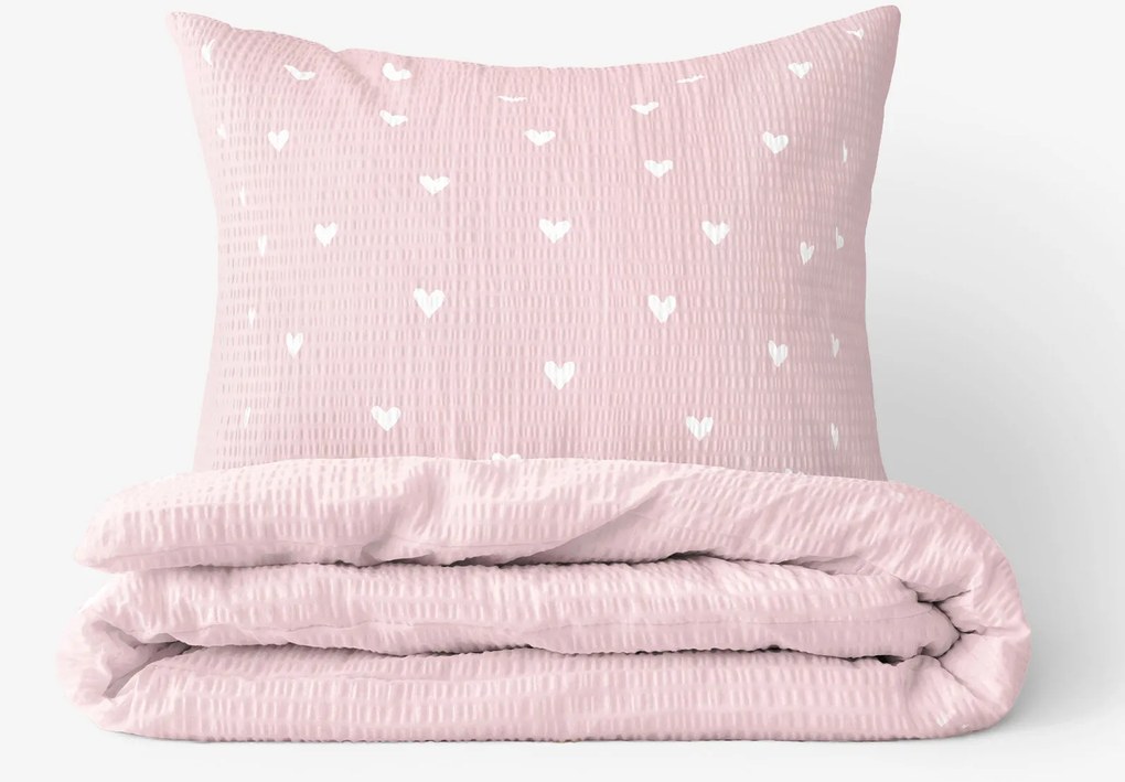 Goldea krepp ágyneműhuzat duo - szívecskék, púderrózsaszín hátoldal 140 x 200 és 70 x 90 cm