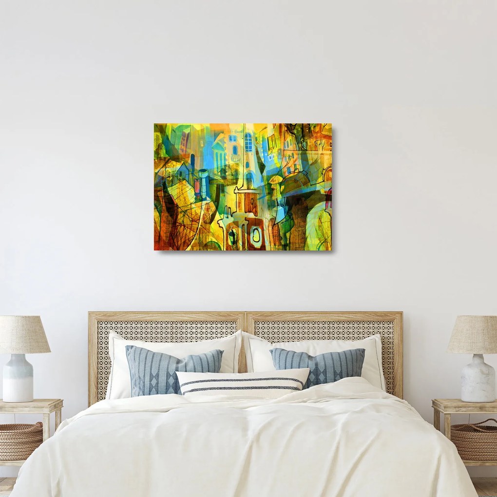 Kép - Építészet, kubista absztrakció (üvegen) (70x50 cm)