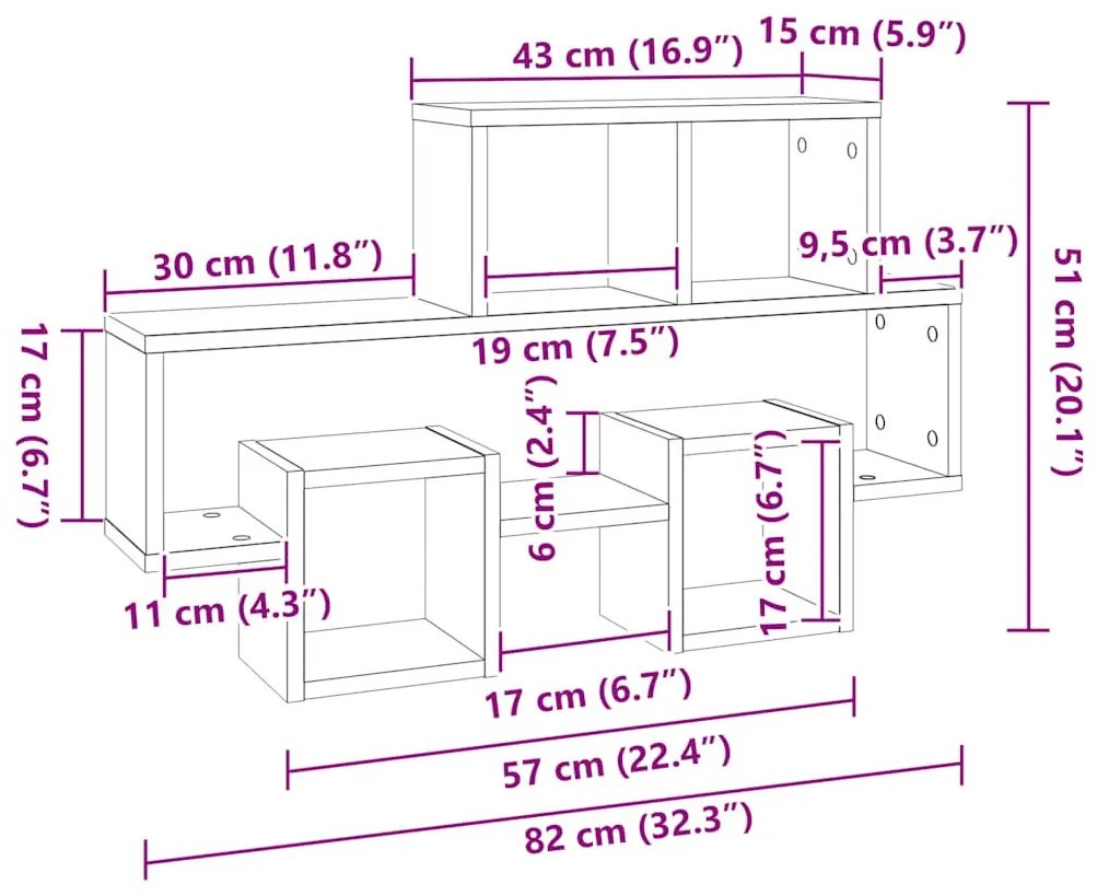 autó alakú sonoma tölgy színű szerelt fa fali polc 82x15x51 cm