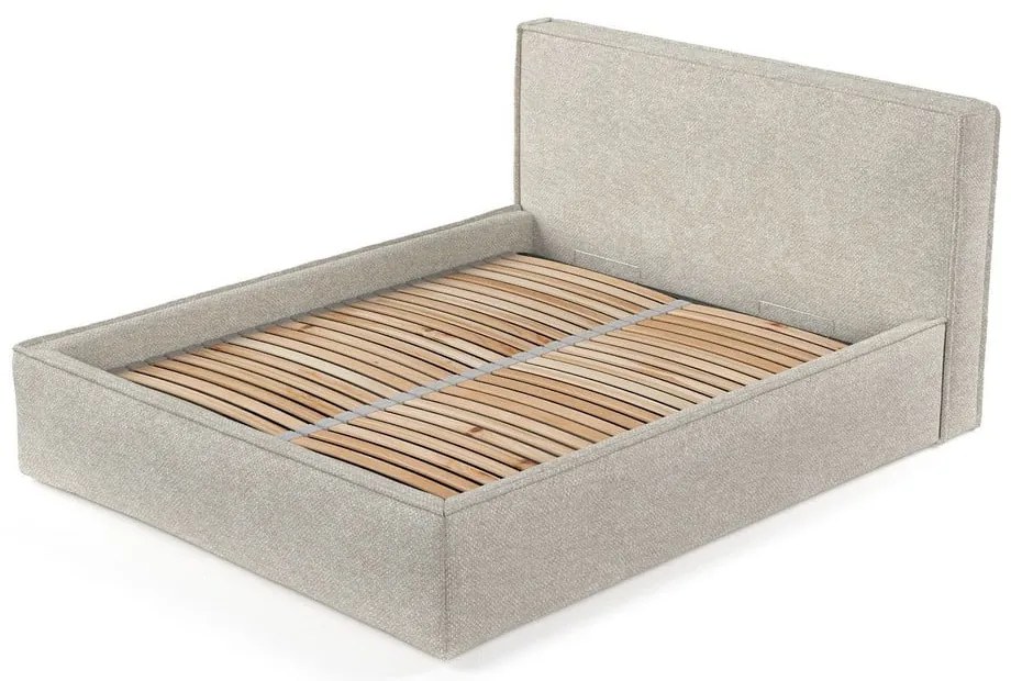 Világosszürke kárpitozott ágyneműtartós franciaágy ágyráccsal 200x200 cm Lounge L – Maison de Rêve