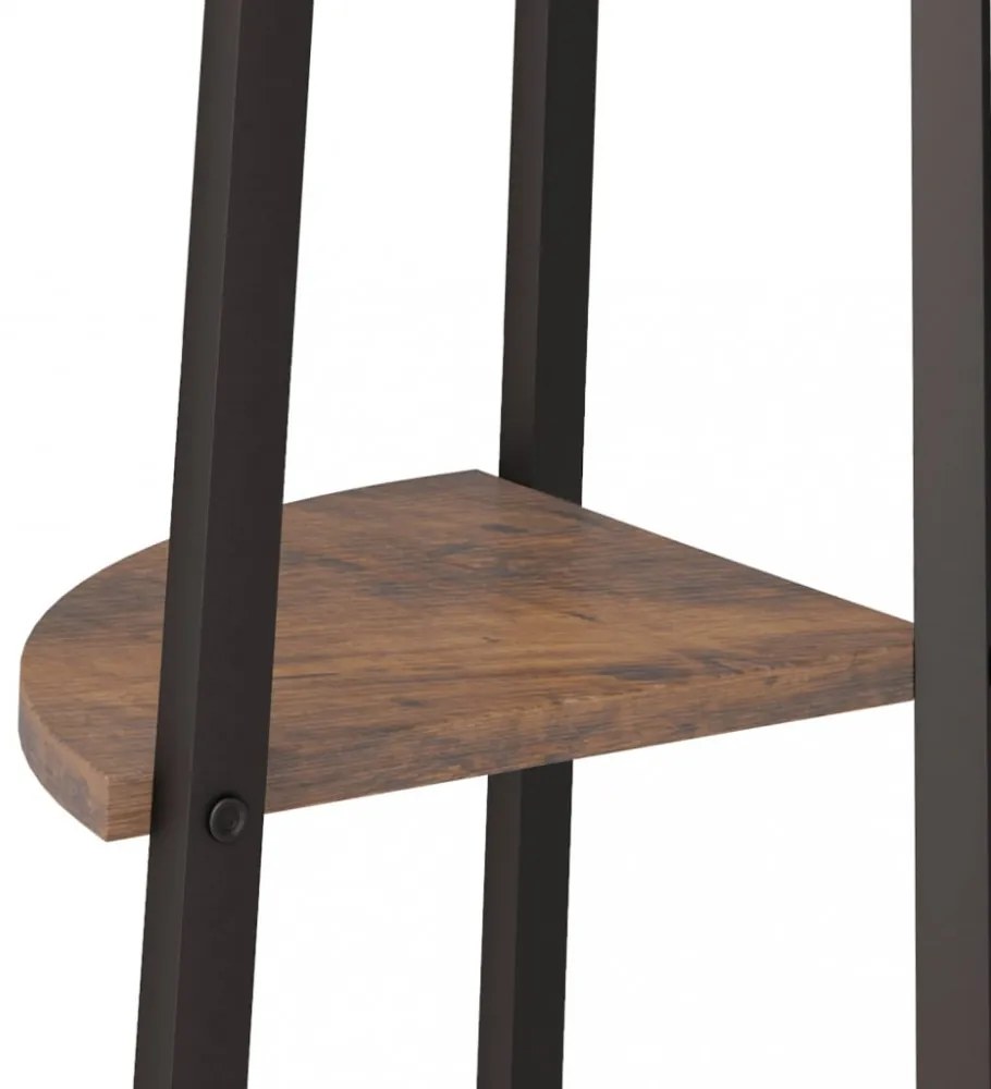 4 szintes sötétbarna és fekete sarokpolc 45,5 x 31,5 x 150 cm