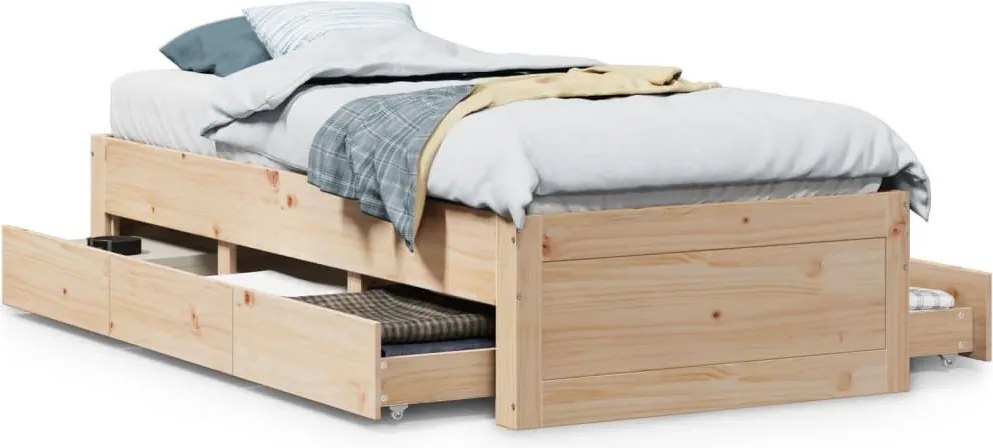 vidaXL tömör fenyőfa fiókos ágykeret matrac nélkül 75 x 190 cm