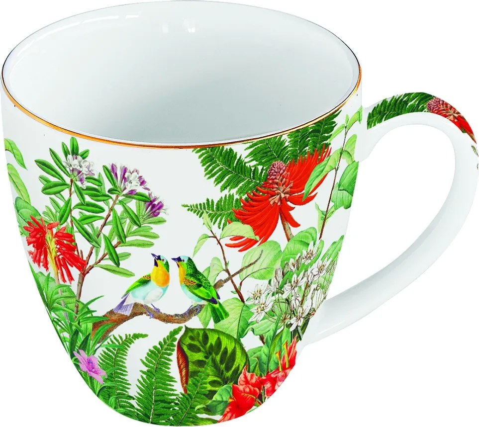 Porcelán bögre nagy 320ml egzotikus motívum színes ajándék