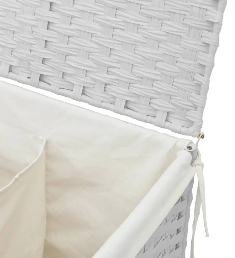 fehér polyrattan szennyeskosár 2 rekesszel 53x33x57 cm